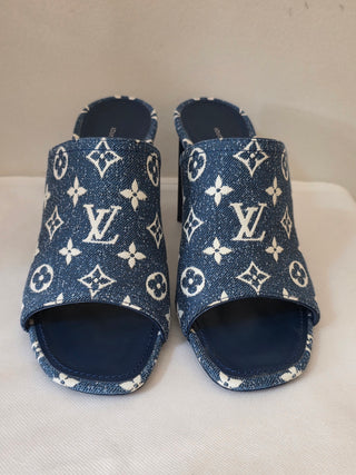 Louis Vuitton Blue LV Monogram Denim Slides 40 sz
