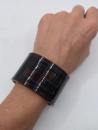 Fendi Brown Resin FF Logo Wide Cuff Bracelet