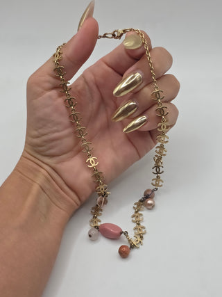 Chanel Gold-tone Faux Pearl Resin Bead Interlocking CC Collar Necklace