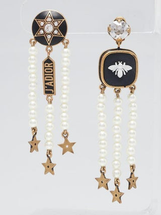 CHRISTIAN DIOR Goldtone Metal/Pearl/Crystal Drop Star Earrings