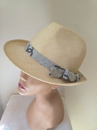 Chanel Beige 2022 Interlocking CC Raffia Fedora Hat S sz