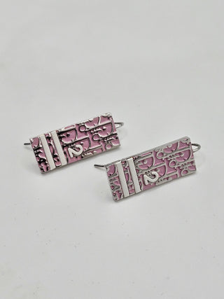 Christian Dior Silver-tone Enamel Trotter Logo Drop Earrings