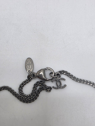 Chanel Silver-tone Strass Interlocking CC Pendant Necklace