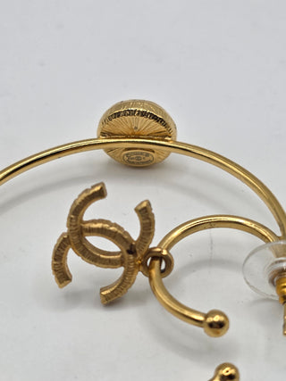 Chanel Gold-tone 2020 Faux Pearl Interlocking Hoop Earrings