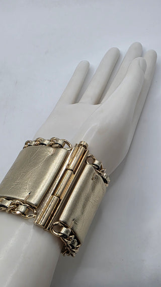 Chanel Gold-tone Leather Interlocking CC Wide Bracelet