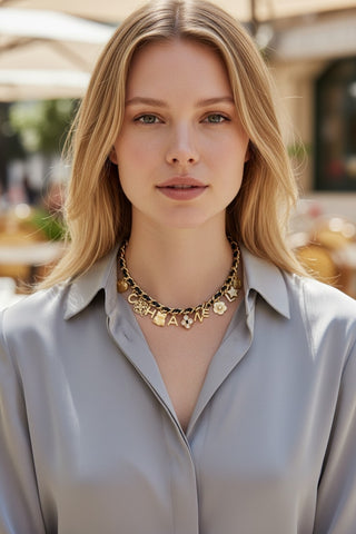 Chanel Gold-tone Black Faux Pearl, Leather, Strass Interlocking CC Logo Choker