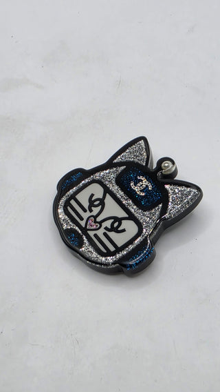 Chanel Faux Pearl Resin Interlocking CC Robot Cat Brooch