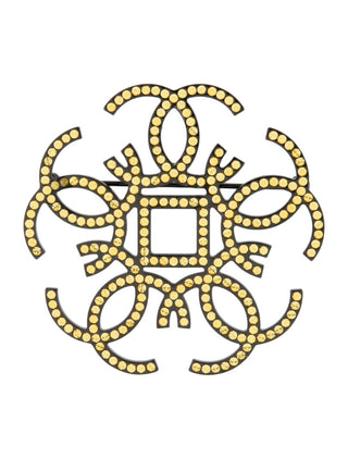 Chanel Silver-tone gold strass Interlocking CC Oversized Brooch