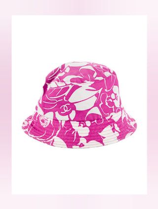Chanel Pink White Interlocking CC Coco Beach Bucket Hat M sz