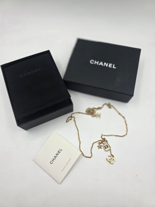 Chanel Gold-tone 2025 Strass Resin CC Star & Perfume Pendant Necklace