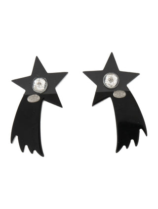 Chanel Black Silver-tone Strass Interlocking CC Shooting Star Earrings
