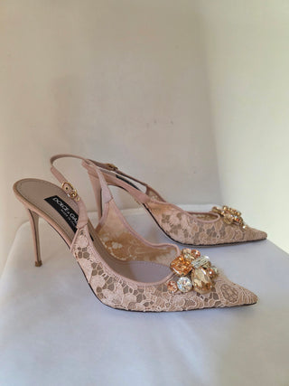 Dolce & Gabbana Beige Lace Pattern Slingback Pumps 40.5