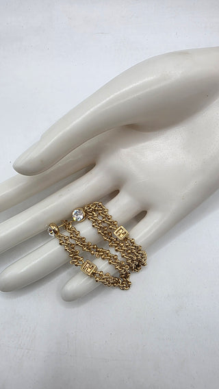 Fendi Gold-tone Crystal Chain Drop FF Logo Earring