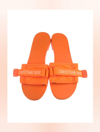 Christian Dior Orange Rubber Grosgrain Trim J'Adior Logo Slides 41 sz