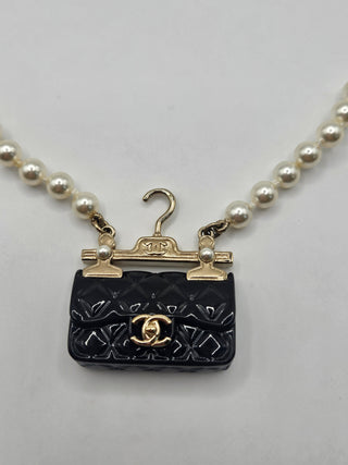 Chanel 2023 Golf-tone Pearl Resin CC Charm Pendant Necklace