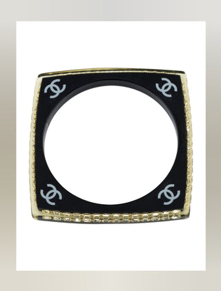 (Copy) Chanel Bkack Resin Strass Interlocking CC Square Bangle