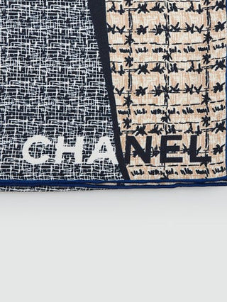 Chanel Blue Multicolor Silk Interlocking CC Printed Square Scard