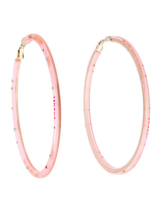 Chanel Pink Strass Resin CC Logo Hoop Earrings