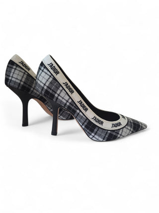Christian Dior Black Plaid J'Adior Print  Embroidered Pumps 36.5 sz