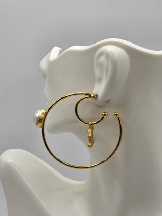 Chanel Gold-tone 2020 Faux Pearl Interlocking Hoop Earrings