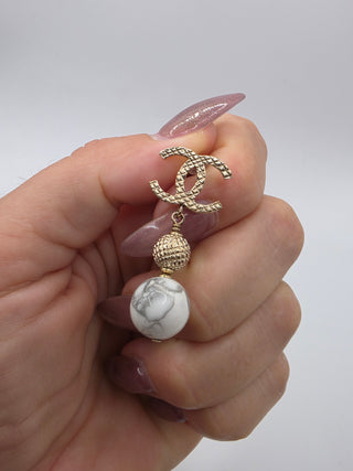 Chanel Gold-tone White Stone inside CC Drop Earrings