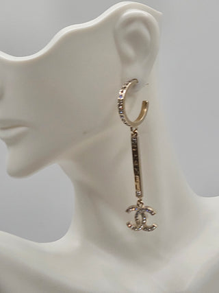 Chanel Gold-tone Strass 'CHANEL' CC Drop Earrings