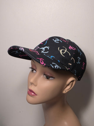 Chanel Black multicolor Interlocking CC Printed Baseball Cap
