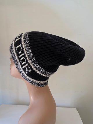 Christian Dior Navy Blue Logo Embroidered wool beanie One sz