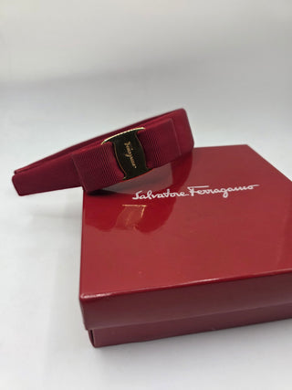 Salvatore Ferragamo Red Gold-tone logo bow headband