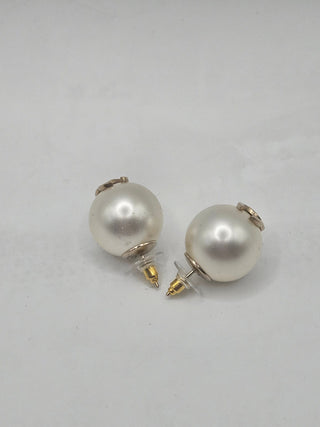 Chanel Golf-tone White Faux Pearl CC Stud Earrings