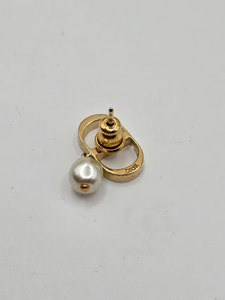 Christian Dior Gold-tone Faux Pearl Petite CD Logo Stud Earrings