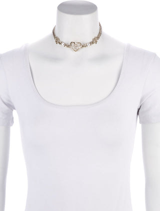 Chanel  Gold-tone Strass Interlocking CC Heart Choker Necklace