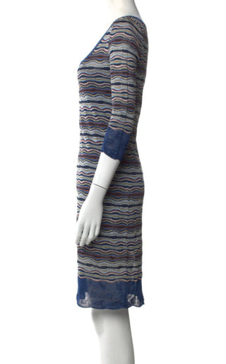M Missoni Blue Multicolor Striped Knee-Length Dress US4 IT40