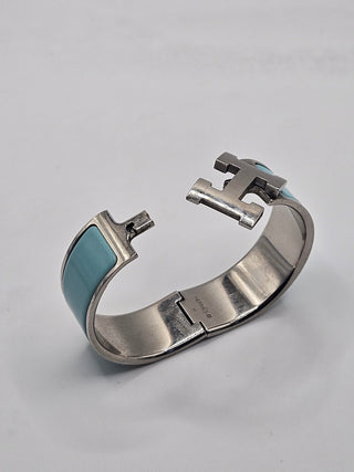 Hermès Blue Enamel Palladium-Plated Clic Clac H bracelet PM