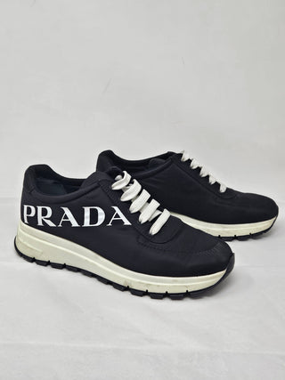 PRADA Black Nylon Logo Printed Sneakers 39.5 EU