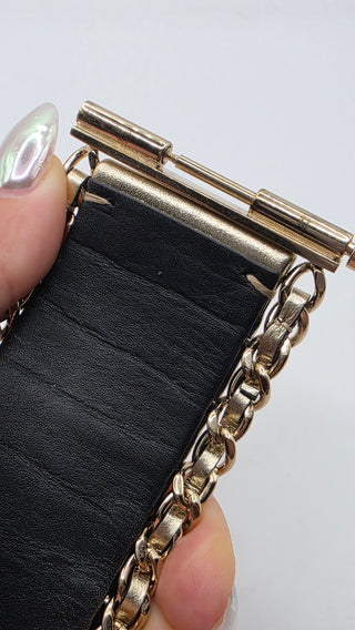 Chanel Gold-tone Leather Interlocking CC Wide Bracelet
