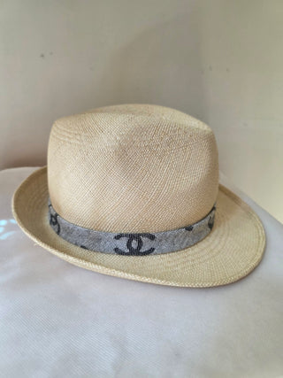 Chanel Beige 2022 Interlocking CC Raffia Fedora Hat S sz