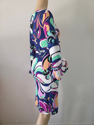 Emilio Pucci Multicolor Printed Knee-Length Long-sleeved Dress S sz
