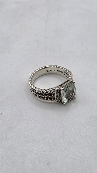 David Yurman Sterling Silver Prasiolite Diamond Petite Wheaton Cocktail Ring 6.75 sz