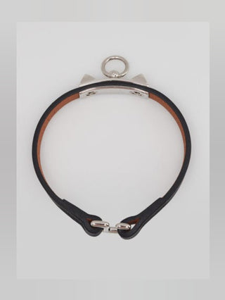 Hermes Black Swift Calfskin Leather Palladium Plated Mini Rivale Bracelet Size T2