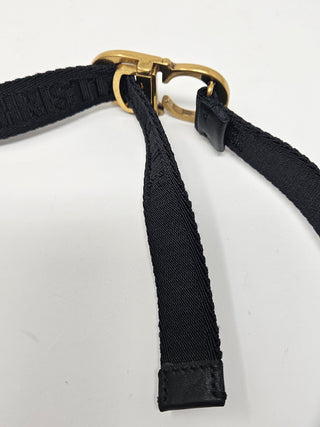 CHRISTIAN DIOR Bkack elastic Skinny Belt with Gold tone CD buckle M sz