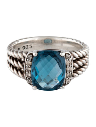 David Yurman Sterling Silver Topaz Diamond Petite Wheaton Ring 5.75 sz