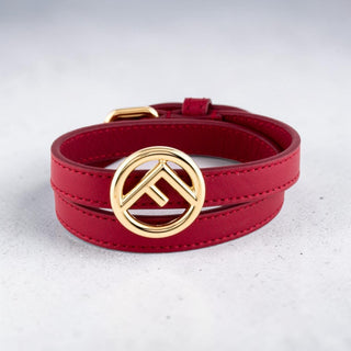 Fendi Red Leather F Is Fendi Double Wrap Bracelet