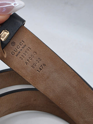 Gucci Black Leather Gold-tone GG Buckle Belt XS sz
