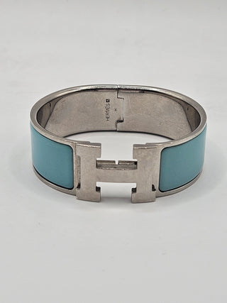 Hermès Blue Enamel Palladium-Plated Clic Clac H bracelet PM