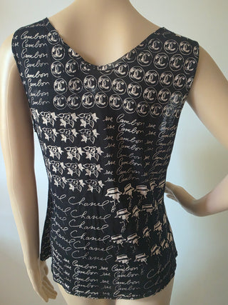 Chanel Black Interlocking CC Logo sleeveless top L sz