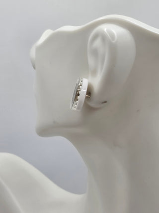 Chanel White Faux Pearl Resin Interlocking CC Stud Earrings