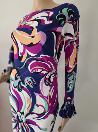Emilio Pucci Multicolor Printed Knee-Length Long-sleeved Dress S sz