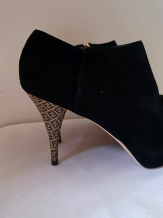 Fendi Black suede Zucca FF Logo  Ankle booties 39.5 sz