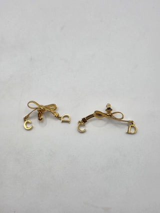 Christian Dior Gold-tone CD Logo Bow Clip-On Earrings